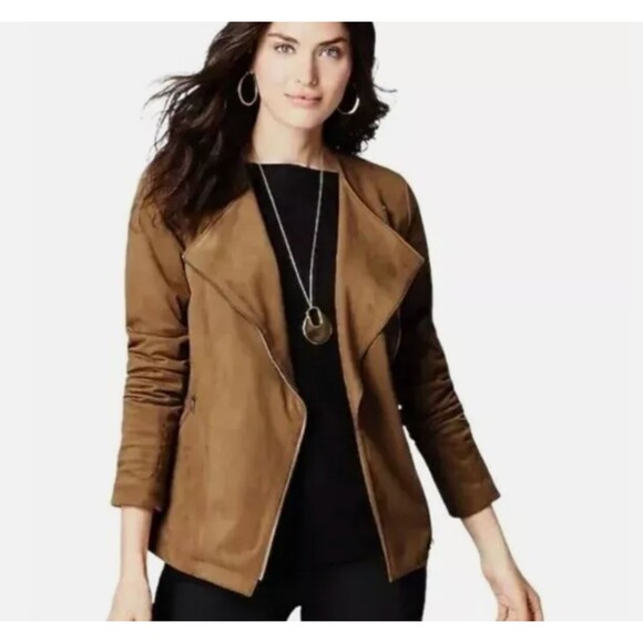 J. Jill Moto Jacket 3X Vegan Faux Suede Acorn Brown Soft Fall Zip Pockets Fall - Picture 4 of 15